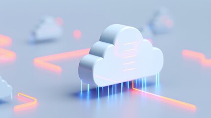 Stylized cloud symbolizing data transfer with glowing lines, perfect for illustrating modern technology and digital communication.