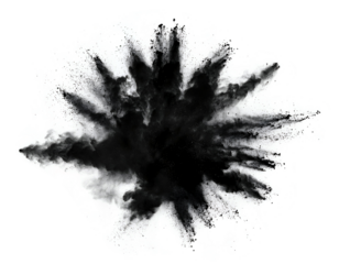Abstract powder splatted background. Black powder explosion on transparent background. Colored cloud. Colorful dust explode. Paint Holi.	
