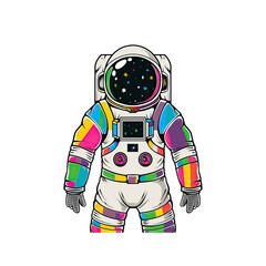 Fototapeta premium Colorful Astronaut in Space Suit with Galaxy Reflection in Helmet