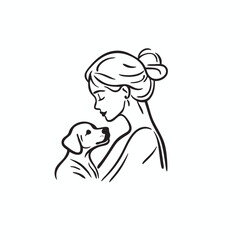 simple drawing of women with dog vector