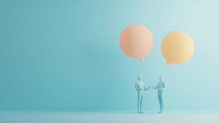 Abstract human figures exchanging messages, conceptual chat, 3D illustration