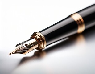 Isolated classic fountain pen with depth of field showcasing nib detail and sleek design