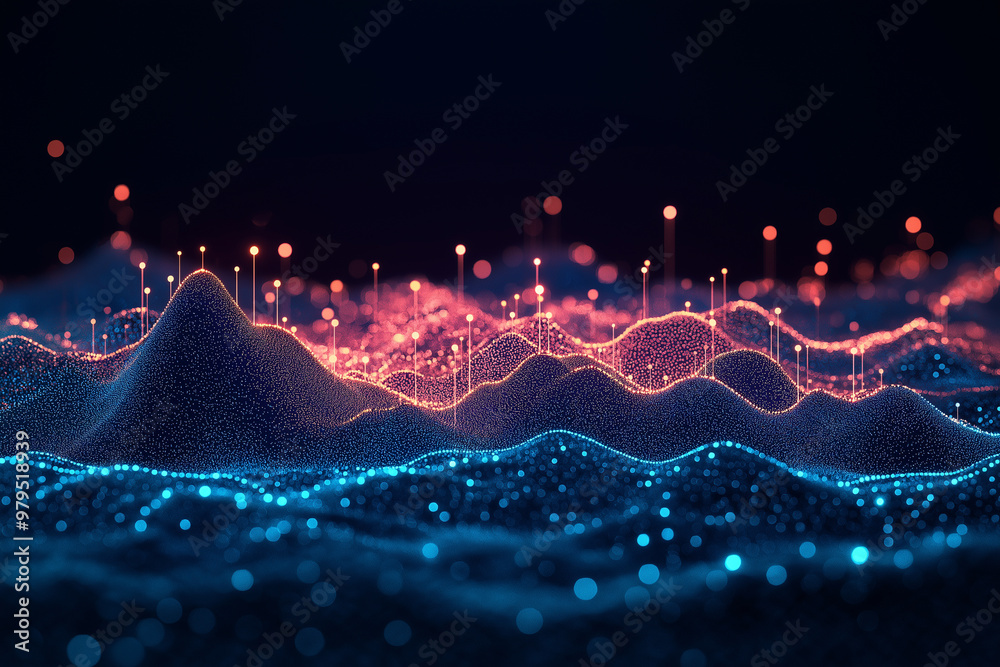 Canvas Prints a blue and pink line of dots that are connected to each other