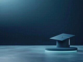 Holographic cap and diploma floating in a virtual space, futuristic education, 3D illustration