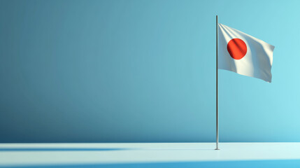 Japanese flag on a flagpole against color background
