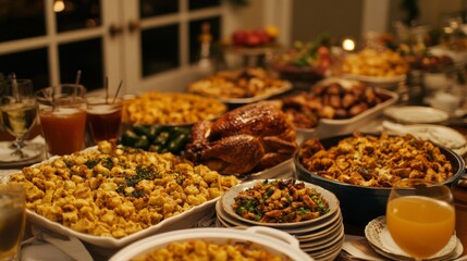 Obraz premium A Festive Spread of Thanksgiving Dinner Dishes