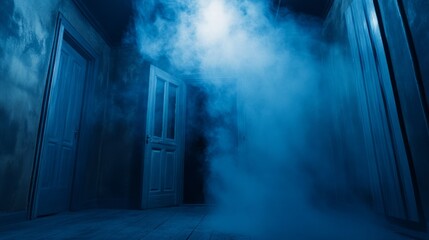Obraz premium Eerie Whispers in a Haunted Escape Room, an immersive experience filled with chilling decor, shadowy corners, and unsettling sounds, perfect for thrill-seekers and ghost enthusiasts.