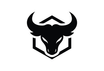 Black Bold Bull Silhouette in Hexagonal Logo on White Background