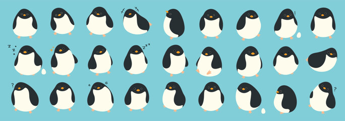 Penguin Collection 1 cute on a White background, vector illustration.
