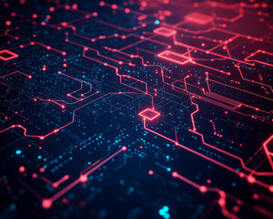 A close up of a circuit board with many small orange and blue dots