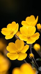 Fototapeta premium A tight shot of blooming yellow flowers against a black backdrop