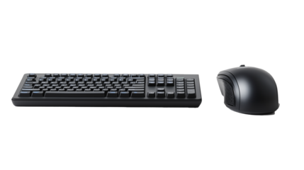 black computer keyboard with mouse isolated on transparent background