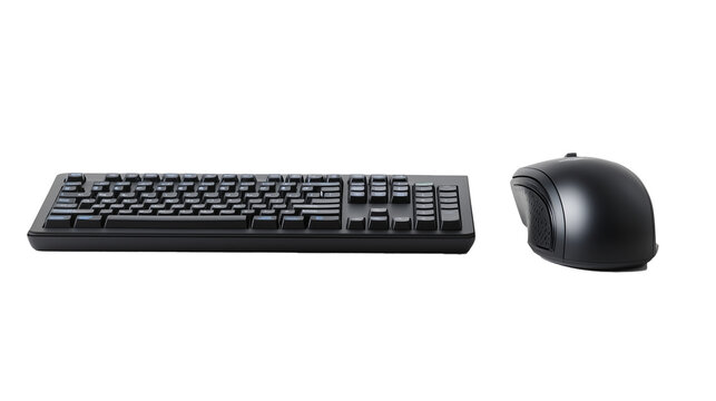 black computer keyboard with mouse isolated on transparent background