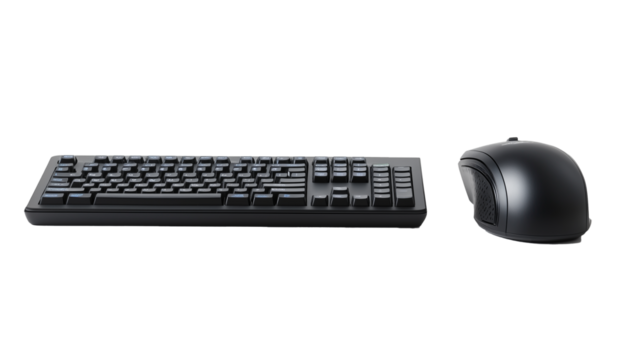 black computer keyboard with mouse isolated on transparent background