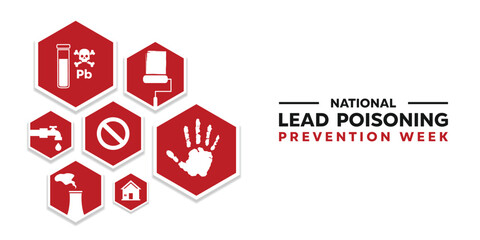 National Lead Poisoning Prevention Week. Hand, poison, thermal, water, paint, home and more. Great for cards, banners, posters, social media and more. White background.