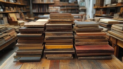 Stacked Wood Panels in a Workshop