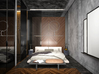 3D RENDER OF MODERN HOTEL ROOM