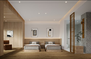 3D RENDER OF MODERN HOTEL ROOM