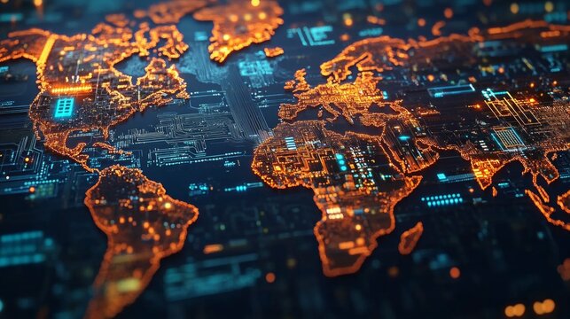 Global Semiconductor Supply Chain Map, an intricate visualization showcasing interconnected networks, geopolitical tensions, and key players influencing the industry landscape