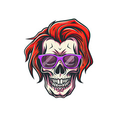 Skull with Red Hair and Sunglasses