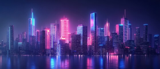 Neon City Skyline at Night.