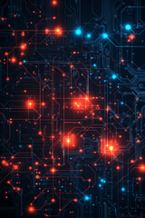 Obraz premium A close up of a circuit board with many small orange and blue dots