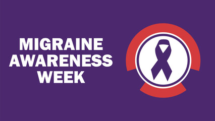 Migraine Awareness Week vector banner design with geometric shapes and vibrant colors on a horizontal background.