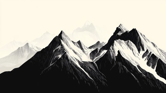 A stunning monochrome mountain landscape showcasing peaks and valleys. Ideal for nature, travel, or adventure themes.