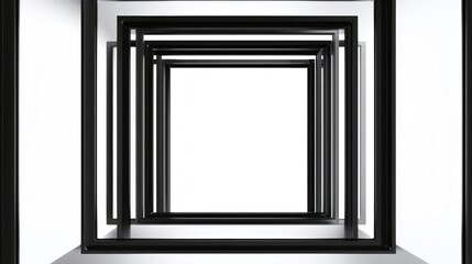 A series of black frames creating a captivating tunnel effect, symbolizing depth and perspective in modern design.
