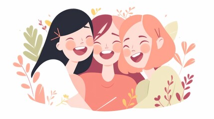 3 Friends taking a selfie together. minimalist style with copy space around - 