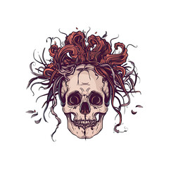 Fototapeta premium Skull with Twisted Vines Illustration