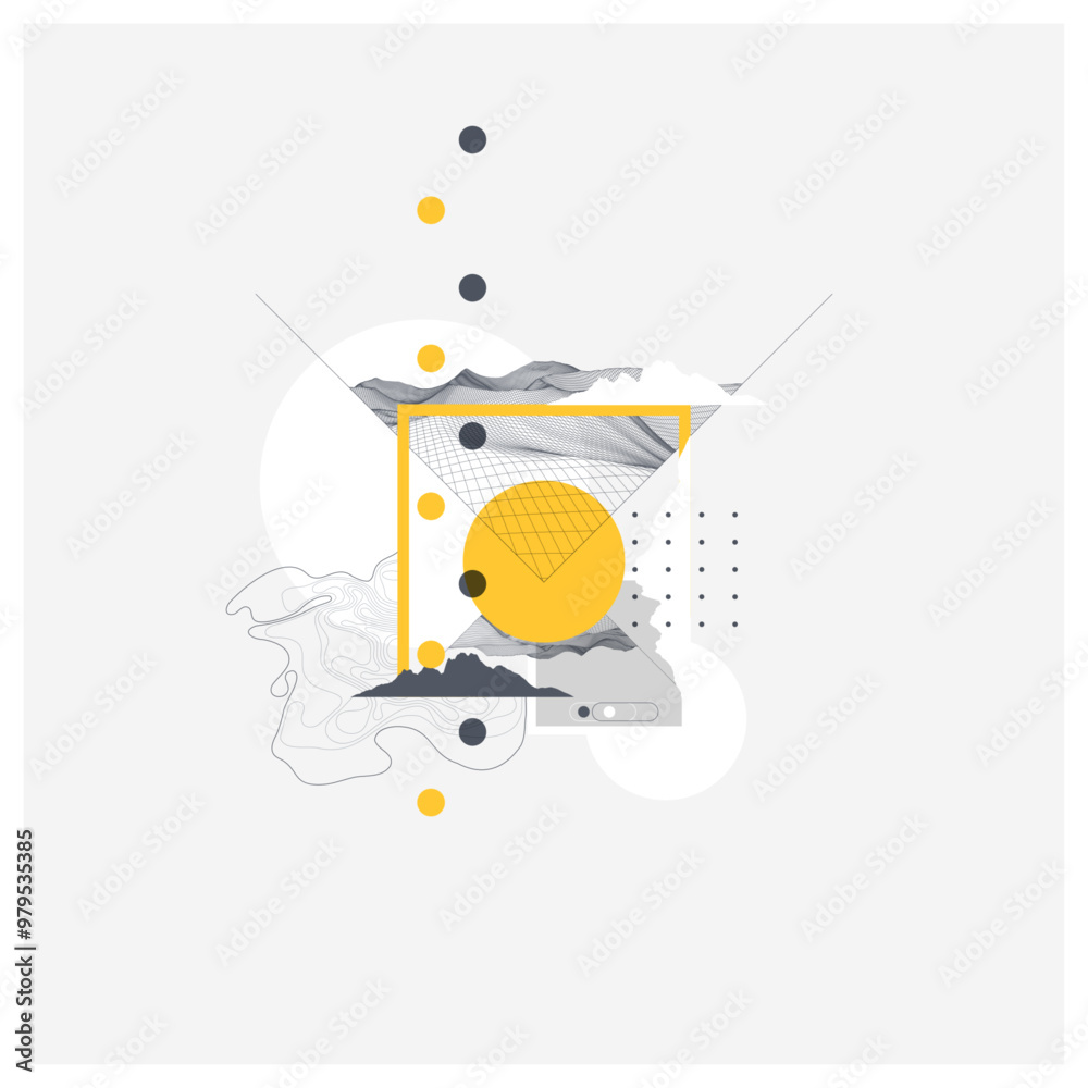 Poster Abstract art wireframe background. Modern science or technology art elements. Surface illustration. Hand made vector.