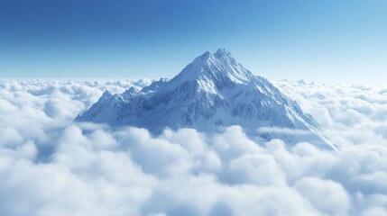 A snowy mountain peak rising above the clouds, with a focus on the crisp, white snow and the expansive sky, creating a sense of awe and majesty.