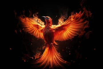 Fototapeta premium Bird fire flame black background creativity darkness.