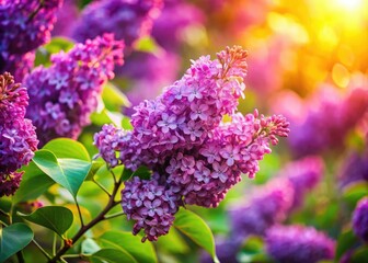 Vibrant lilac blooms burst forth from a whimsical bush, exuding joy and playfulness through bright colors and intentional blur.