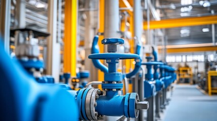 Industrial Infrastructure, showcasing interconnected pipes and vibrant blue valves in a modern facility, highlighting a commitment to efficiency and innovative design