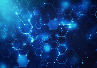 Fototapeta premium A blue background with a pattern of hexagons and dots. 