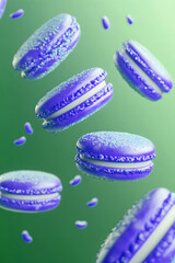 hovering macaroons, bright, violet background, 