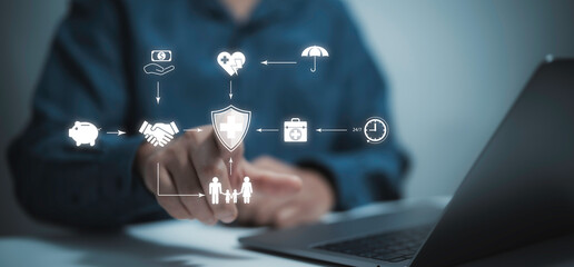 Best standard quality control and insurance protection concept. health insurance business.Health Insurance, telemedicine, family medicine concept.Awareness of health care of the general public