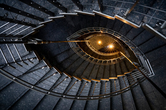 View of beautiful spiral staircase with modern architecture, Shinagawa, Tokyo Metropolitan City, Japan.