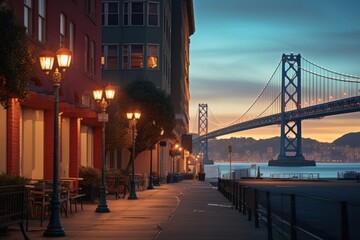 American city street building bridge architecture.