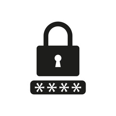 Password protection icon. Lock and password symbol. Secure access graphic. Black and white vector.