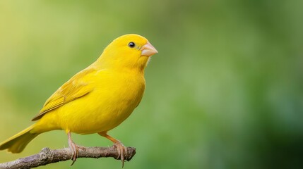  A yellow bird on a branch against a hazy backdrop of green grass