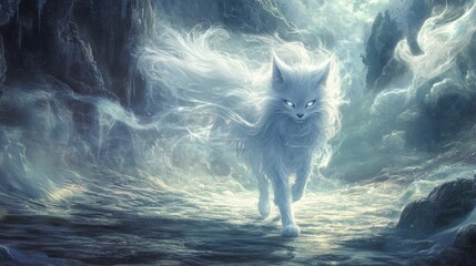 Ethereal Kitsune Spirit Roaming Through Dreamy Landscape