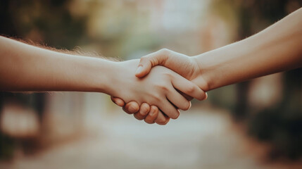 Two friends shake hands, a symbol of their bond. They work together, helping each other out. A close-up shows strong hands reaching out in support, emphasizing the strength of their friendship.