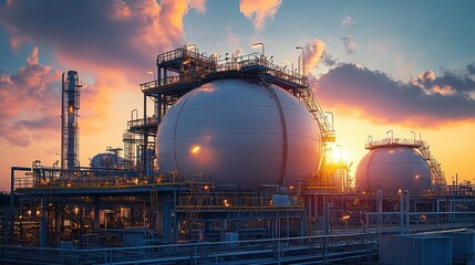 industrial area oil and gas LPG refinery plants and stores pipeline, Liquefied natural gas plant, Territory of the LNG factory, Landscape of oil refinery industrial area.
