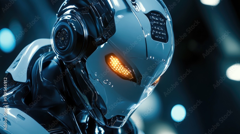 Poster high-tech robot featuring advanced ai technology, with glowing interfaces and futuristic mechanics i