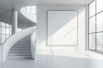 Fototapeta premium Modern white art gallery staircase architecture minimalist.