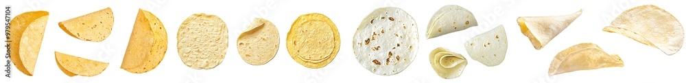 Poster the flatbread tortillas are placed on a transparent cutout, so you can see the various angles they a