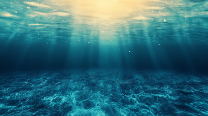 The image is of a deep blue ocean with sunlight shining through the water